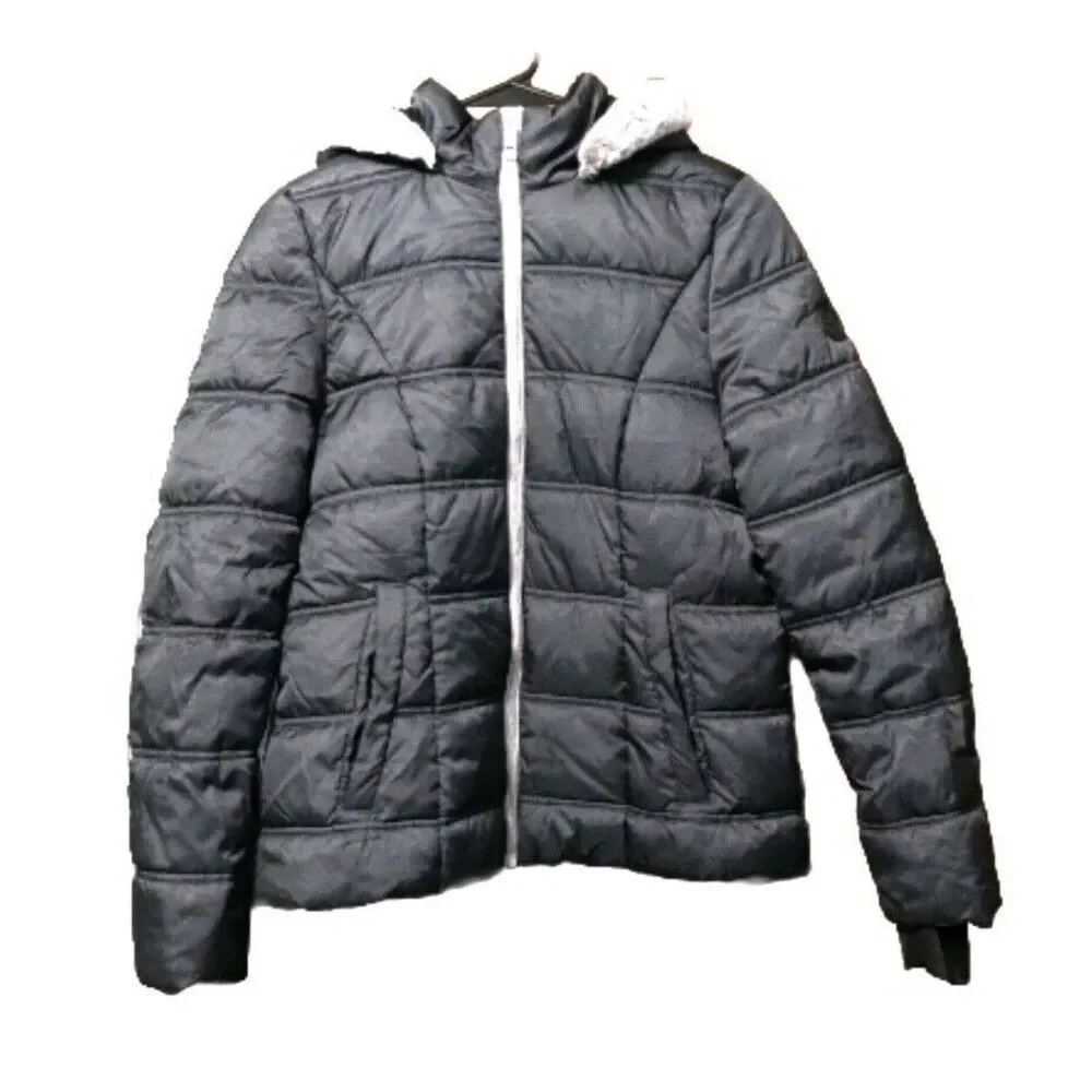 NWT SAGE Collective Youth Girls Faux Fur Hooded Puffer Jacket Coat Black Size S